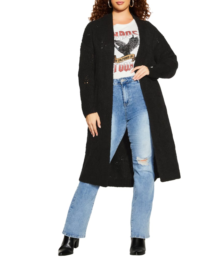Front of a model wearing a size XS CARDI LEAH in Black by City Chic. | dia_product_style_image_id:240014